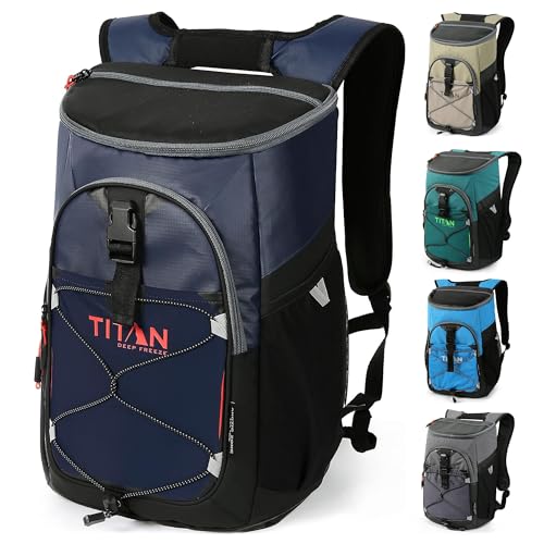 Titan by Arctic Zone Deep Freeze Backpack Cooler - 24 Can Cooler Bag Insulation, Navy Blue