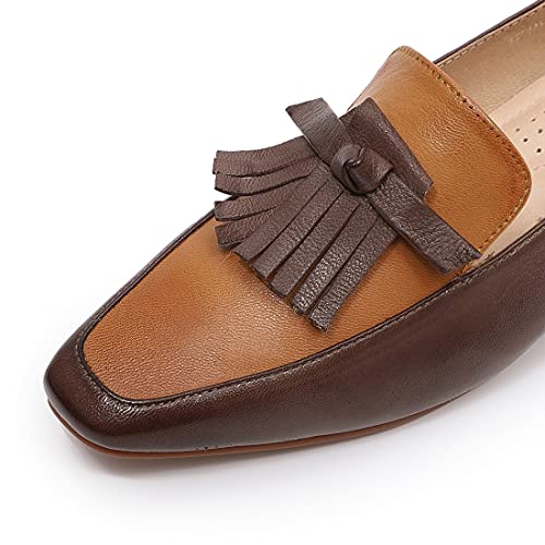 Image of Mona flying Women's Leather Square Toe Penny Loafer Slip on Office Flats