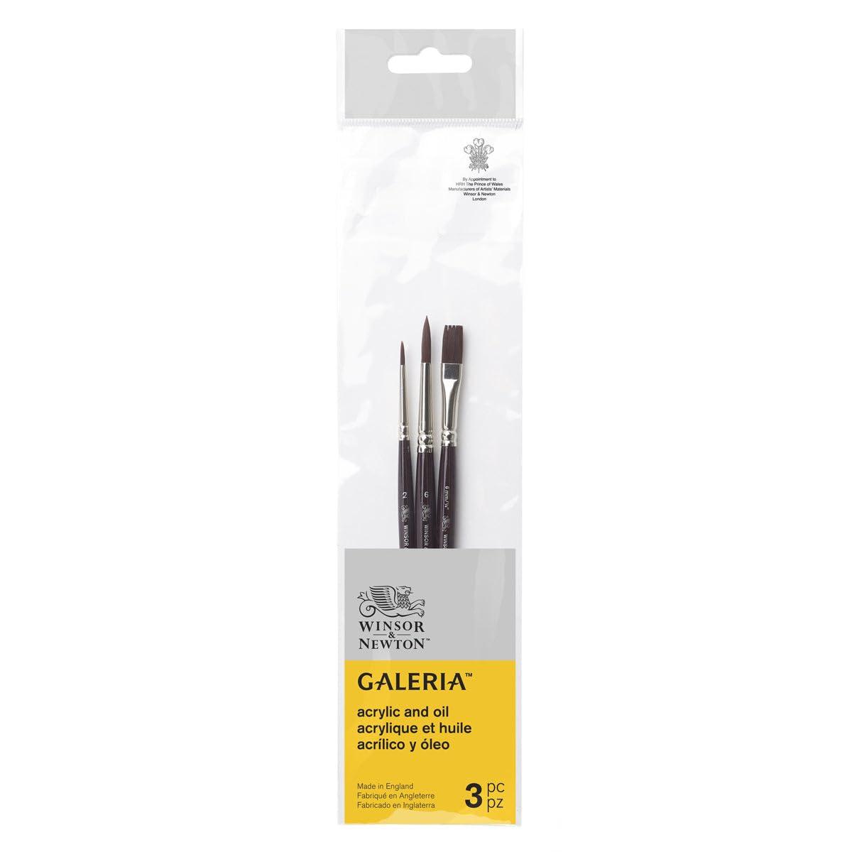 Winsor & Newton 5790608 Galeria Acrylic Brush Set, Made of Synthetic Fibres, Ideal Control for Thicker Paint Applications, Set of 3