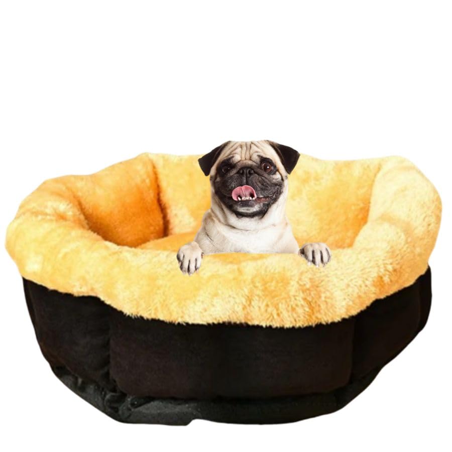 PSK PET MART Dog Small Dog Beds,Washable Soft Warm Plush Fleece Fluffy Soothing Cat Pet Cushion,Round Orthopedic Relief Improved Sleeping Non Slip Bottom Kitten Bed
