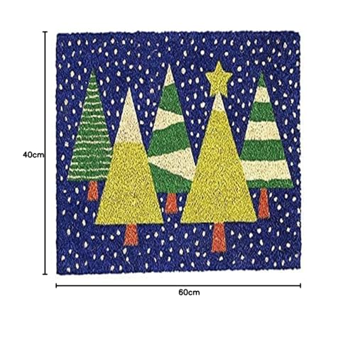 Image of Onlymat Christmas Tree Printed Modern Doormat (Multicolor) Rectangular Shaped Durable Entryway Rug Natural Coir Material with PVC Backing for Indoor and Outdoor use, 40x60 cm