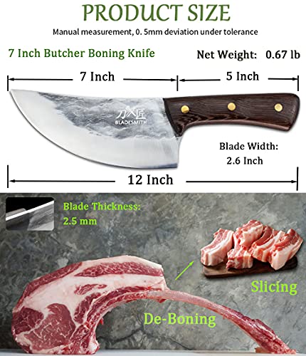 Bladesmith Butcher Knife, Cleaver Knife For Meat Cutting - 7'' Sharp Multi-Purpose Meat Cleaver Forged In Fire For De-Boning/Slicing/Cutting/Mincing At Slaughter House/Restaurant/Kitchen #TOP1