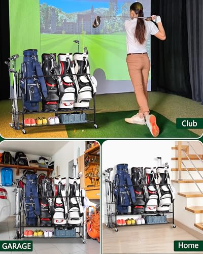Image of Mythinglogic 4-Bag Golf Storage Organizer with Club and Shoe Storage