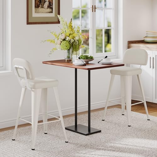 Image of Yongchuang 26 inch Bar Stools with Backs Set of 2 PU Leather Modern Counter Height Stools Upholstered Metal Kitchen Island Bar Chairs Grayish White