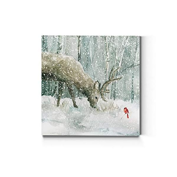 Renditions gallery reindeer and cardinal wall art cute christmas artwork snowy winter forest scenic nature premium gallery wrapped canvas decor ready to hang 32 in h x 32 in w made in america  urban country home decor