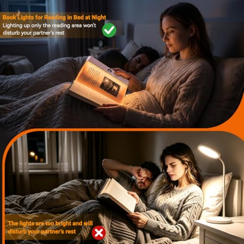 Image of Amber Book Light, Rechargeable Clear LED Flat Reading Light with 3 Colors & Timer, Dimmable Panel Plate Lamp Book Full Page Light for Reading in Bed at Night, Funny Gifts for Readers Book Lovers