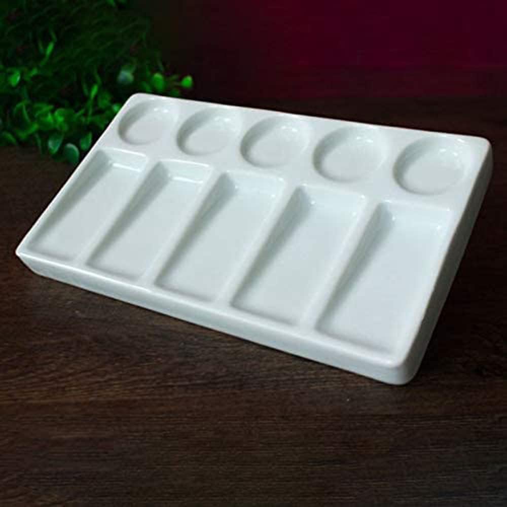 Palette,Ceramic Palette Four Treasures of Calligraphy and Painting Chinese Painting Supplies 5 Holes 5 Grid Rectangular Palette