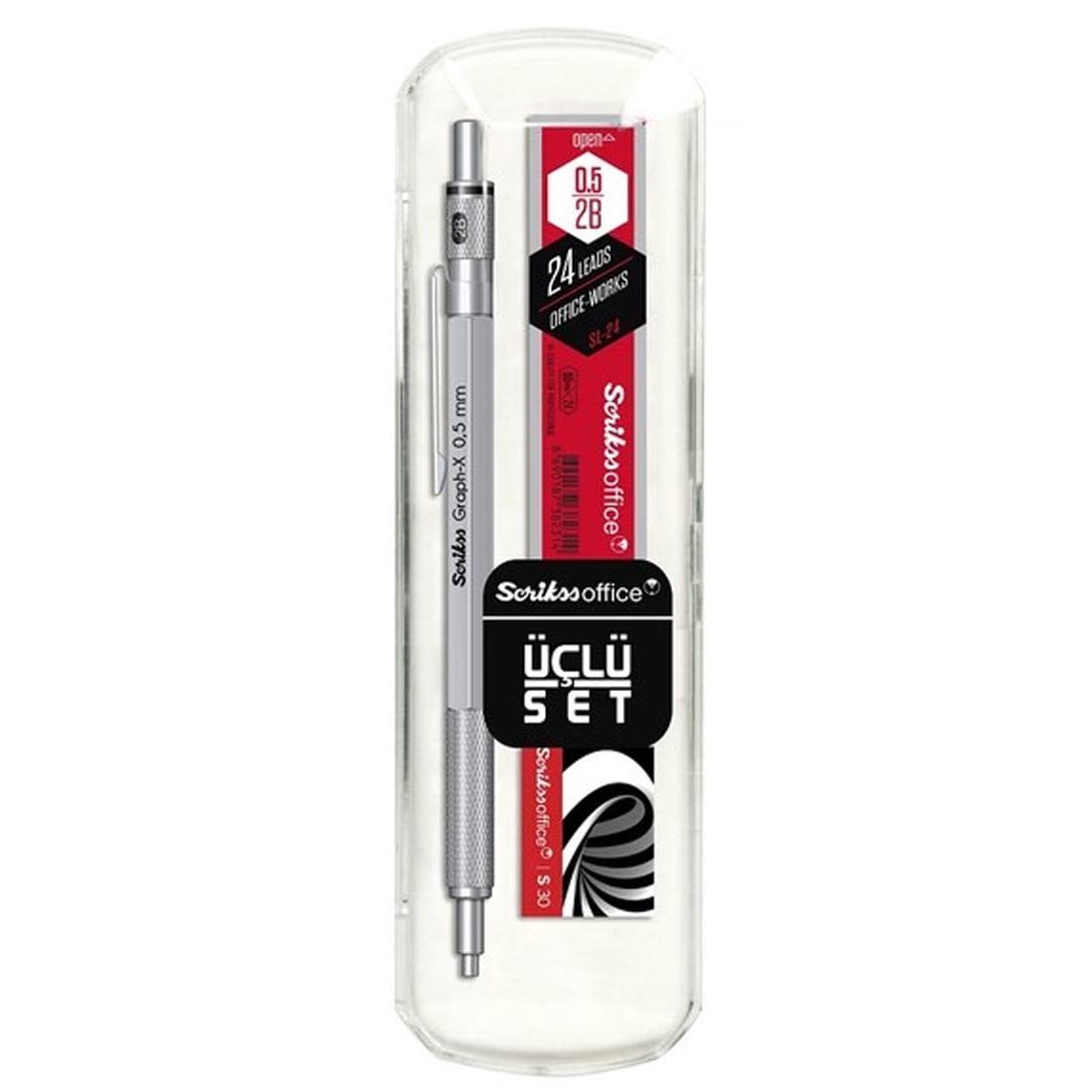 SCRIKSS - Ołówek mechaniczny - Graph-X + Scrikss Tube 2B ołówek + gumka do wycierania (szary, 0,5 mm)