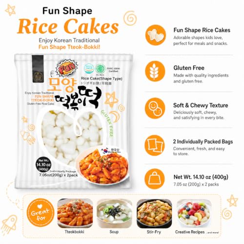 Korean Tteokbokki Rice Cakes, Unha's Fun Shapes, 14.10 oz 2 Pouches - image 4