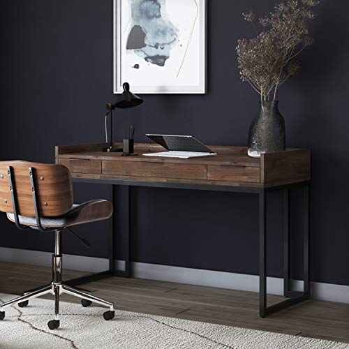 SIMPLIHOME Milverton SOLID WOOD and Metal 54 inch Wide Home Office Desk, Writing Table, Workstation, Study Table Furniture in Rustic Natural Aged Brown