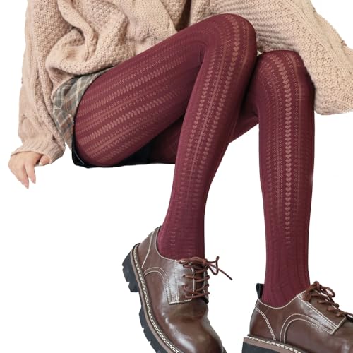 Image of Mrotrida Women's Heart Pattern Tights Elastic Jacquard Love Heart Pantyhose Stockings
