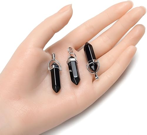 Miniatura 2 de Adabele - 8 colgantes de obsidiana negra natural curativa con punta de pico de bala, gota de cristal de roca suelta para mujeres y hombres,