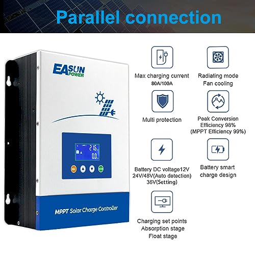 Image of POWLAND 100A MPPT Solar Charge Controller,12V /24V /36V /48V Auto,Max Input 150V LCD Display Regulator Intelligent Regulator Charge Controller
