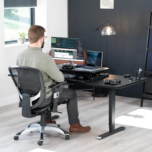 Image of VIVO 32 inch Carbon Fiber Desk Converter, K Series, Height Adjustable Sit to Stand Riser, Dual Monitor and Laptop Workstation with Wide Keyboard Tray, Black, DESK-V000KR