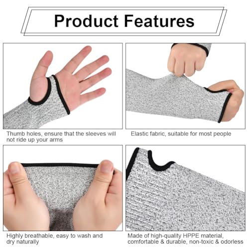 Flintronic Cut Resistant Arm Sleeves with Thumb Hole, 2PCS Level 5 Protection, Safety Sleeves for Work & Garden, 35cm Forearm Protector - Image 4