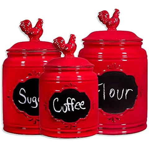 MosJos Canisters Set of 3 (Red-Rooster Design) Cover