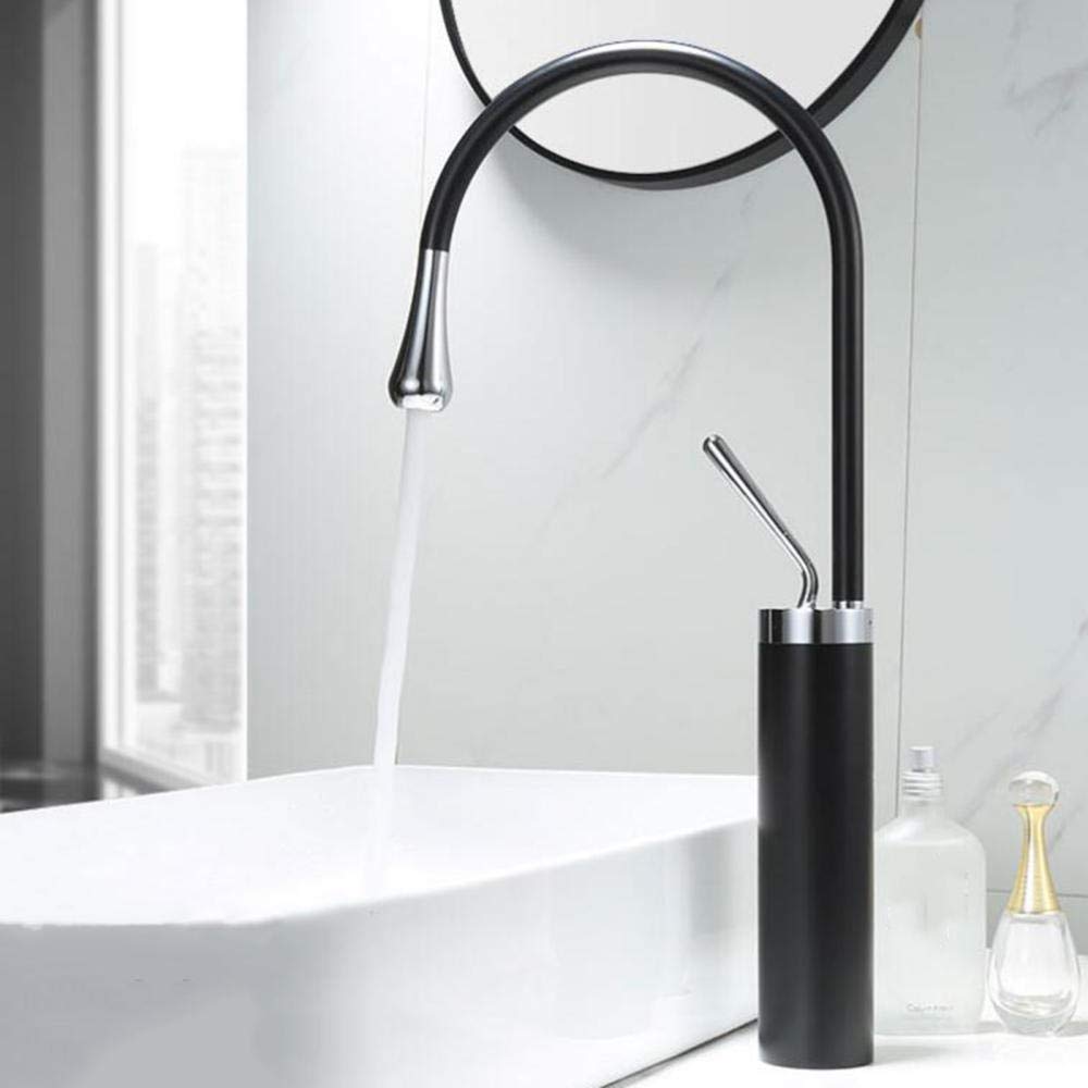 VDOQTLJT Basin Mixer Tap Tall Brass Hot and Cold Above Counter Faucet Single Hole Bathroom Sink Taps-Black(Nero)