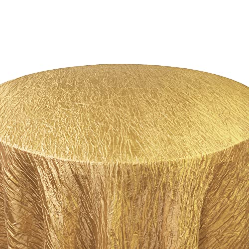 Your Chair Covers - 120 Inch Round Crinkle Taffeta Tablecloth - Gold, Crushed Shiny Dining Table Cloth For Wedding Party Birthday Baby Bridal Shower #TOP2