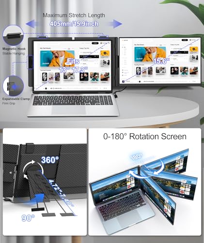 Image of ZUMWALT 15.6 inch Laptop Screen Extender, 1080P FHD Detachable Laptop Monitor Extender, Dual Monitor for 13-17 inch Laotop, Plug and Play Portable Monitor Compatible with Mac /Windows /Android /Chrome /PS5