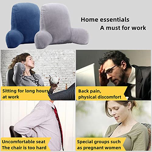 Atiasrama Backrest Reading Pillow With Arms, Large Adult Bed Rest Pillows Back Support For Sitting Up In Bed Couch, Plush Reading Lumbar Cushion With Removable Crystal Velvet Cover (Navy Blue) #TOP6