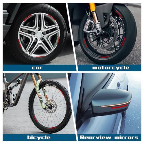 Image of 20PCS Reflective Car Wheel Decorative Stripe Stickers, Reflective Car Decal, Anti-Scratch Reflective Rim Stickers, Night Safety Warning Car Stickers Universal for Vehicles Motorcycles (Red)