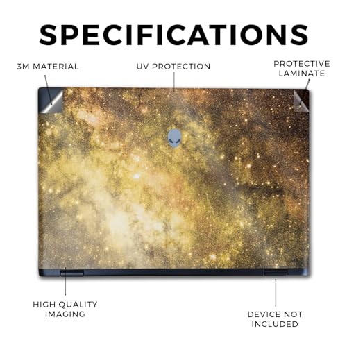 Image of Glossy Glitter Laptop Skin Compatible with Alienware M16 R2 (2024) - Golden Stars - Premium 3M Vinyl Protective Wrap Decal Cover - Easy to Apply | Crafted in The USA by MightySkins