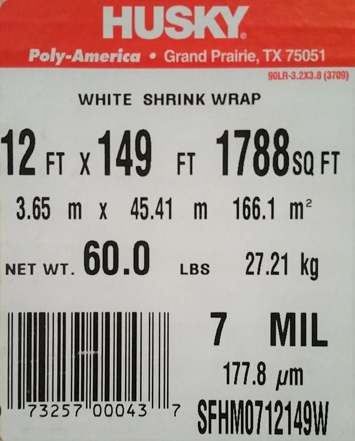 12' x 149' 7 Mil Husky Brand Shrink Wrap - White