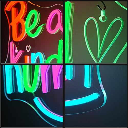 Image of LED Neon Signs for Wall Decor Be a Kind Human Colorful Letter Inspirational Words Neon Light USB Powered Dimmable Light up sign for Bedroom Home Party Gift Class Room Decor
