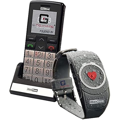 G-TELWARE SENIORENHANDY mit Notrufarmband Powered by Handy Cover