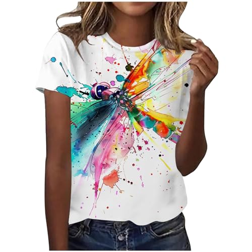 Camiseta de Manga Corta con Cuello Redondo y Estampado F para Mujer (XXL)