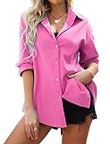 Pink Shirts for Women Dressy Blouses Tops, Casual Long Sleeve Collared Button Down Boyfriend Shirts Resort wear