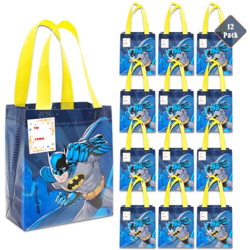 Batman Party Favor Set – 12 Pack of 8" Goodie Bags for Kids Bulk Reusable Mini Totes | Batman Birthday Party Supplies