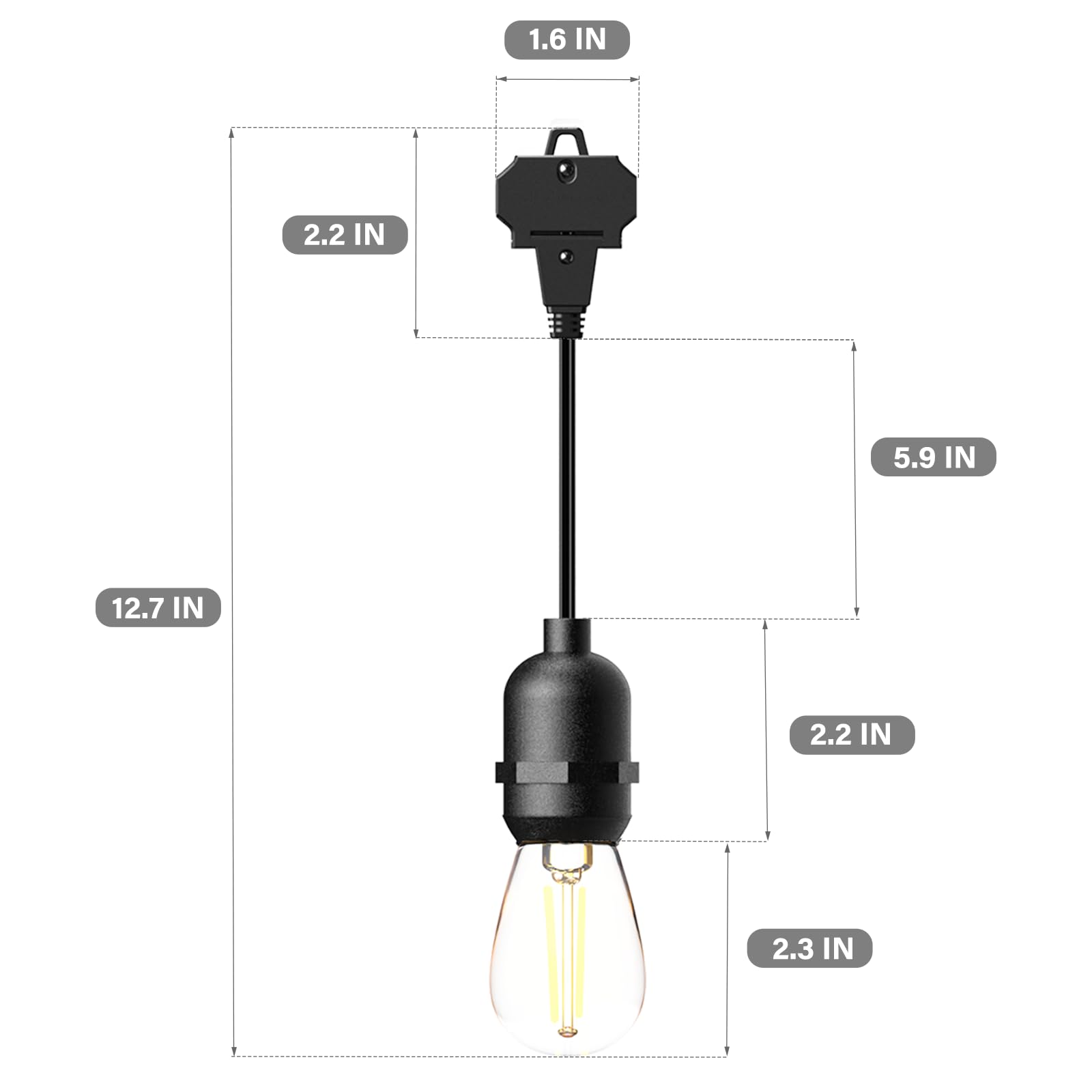 GOODSMANN Cadena de luces LED de bajo voltaje para exteriores, 12 V CA, 10 bombillas colgantes para iluminación de paisaje, cadena de luz de 50 pies, luces decorativas resistentes a la intemperie