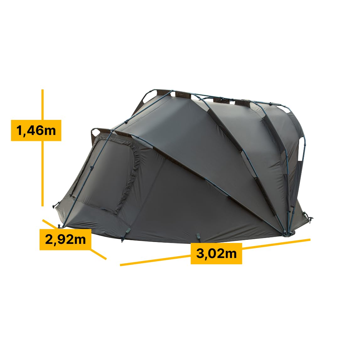 MK-Angelsport zestaw wędkarski Fort Knox Dome + 8-noga leżanka polowa – Duży namiot karpiowy z 10.000 mm słupa wody, aluminiowa rama, wielofunkcyjne drzwi, poszewka na podłogę i wygodna leżanka