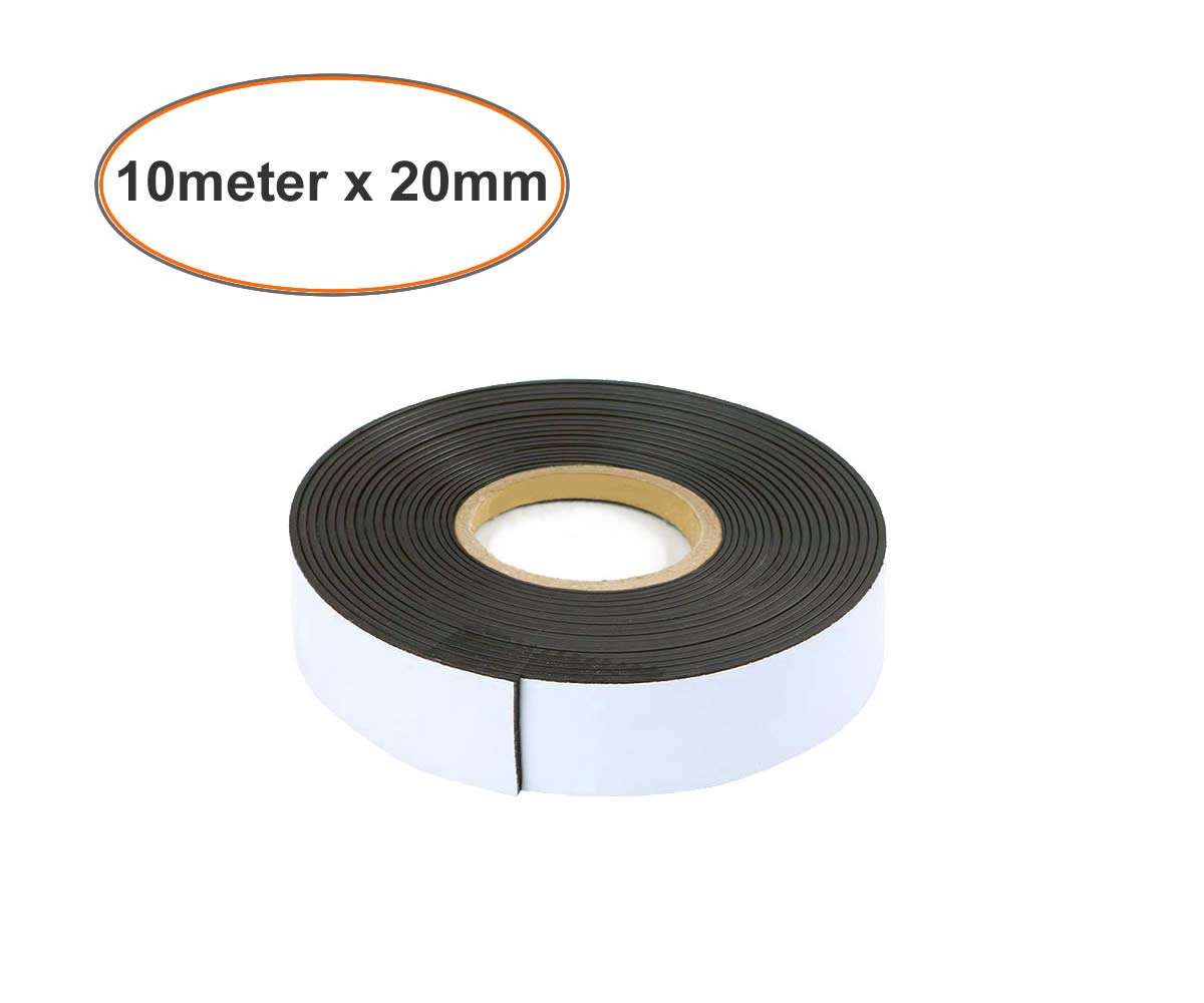 TUKA 10m x 20mm Magnétique Ruban Auto-adhésif, Flexible Autocollante Bande d'aimant, Rouleau Magnétique Adhésif pour Aimanter Photos Signes Pictogrammes Cartes DIY Bricolage, Retaillable TKD9035-2cm