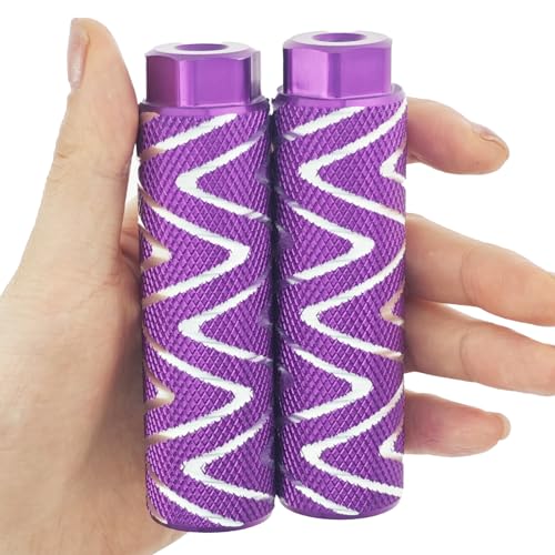 Zelerdo 4 Pack Aluminum Alloy Bike Pegs Foot Pedals Backseats Stands Fit 3/8 inch Axles (Purple Mixed Silver, 100x28 mm)
