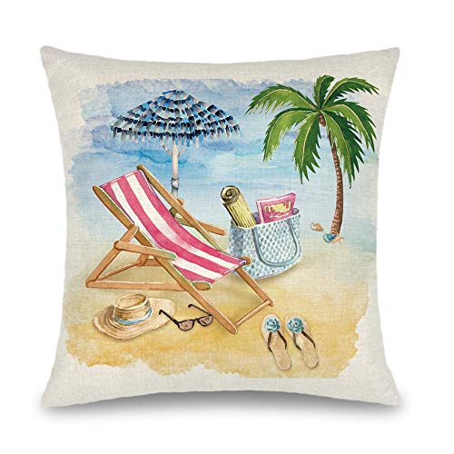 Binfemcy Summer Beach Pillow Covers Hawaii Tropical Decorative Throw Pillows Coconut Palm Tree Nautical Cushion Case for Home Décor Outdoor Patio Couch, 18x18 inch Set of 4 - Image 7