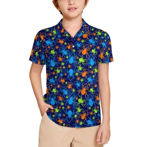 Midaivu Halloween Pattern Boy's Polo Shirt Short Sleeve Tennis Shirts Collared Golf Shirt for Youth Teen 11-12T