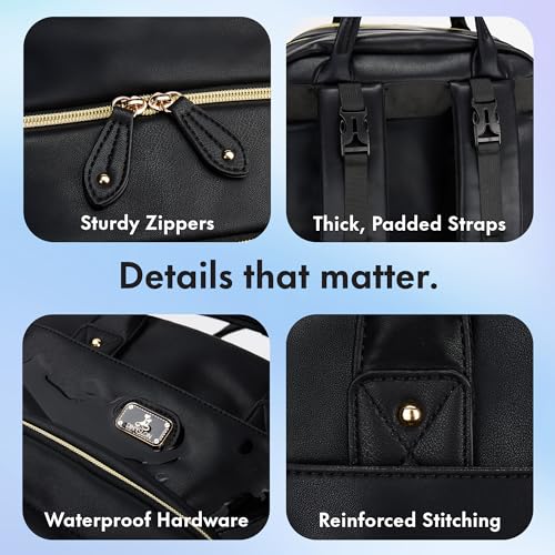 Image of Dikaslon Leather Diaper Bag Backpack with Portable Changing Pad, Pacifier Case and Stroller Straps, Large Unisex Baby Bags for Boys Girls, Multipurpose Travel Back Pack for Moms Dads, Black