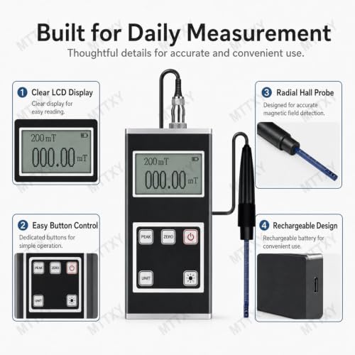 Medidor Gauss Digital 0-2000 mT de alta precisión ±1% con batería recargable 2