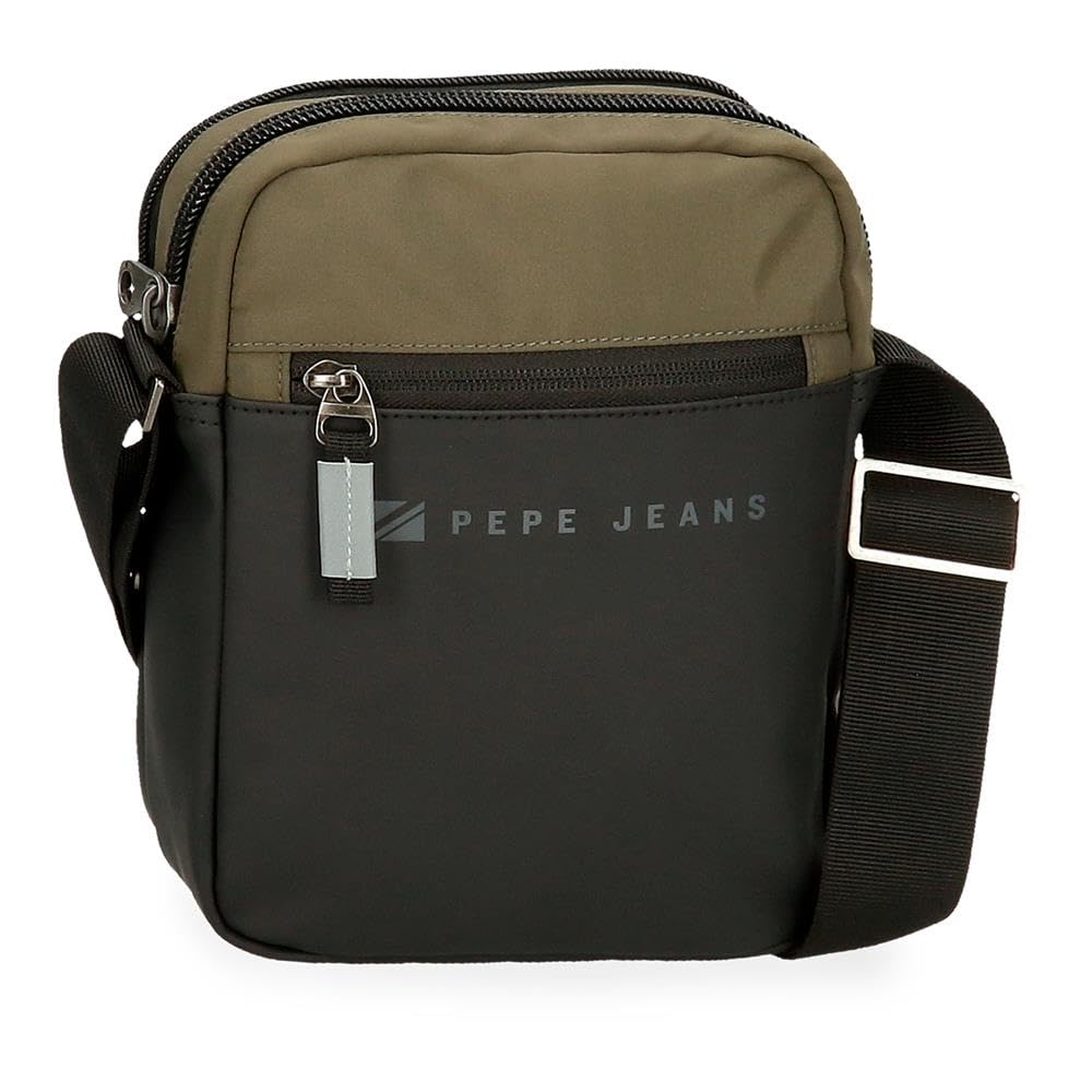 Pepe Jeans Jarvis Shoulder Bag Green 17x22x7.5cm Faux Leather and Polyester L by Joumma Bags, green, shoulder bag