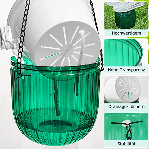 iDattel 6.5 Inch 2Pcs Self-watering hanging flower pot plants,Indoor hanging flower pots with 3Hooks drainage holes for indoor outdoor ceilings balconies wall decoration(Green) - Image 4