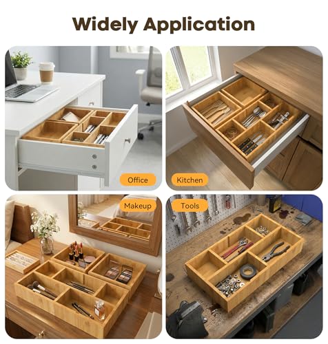 KOCWELL Bamboo Desk Drawer Organizer with Removable Dividers,Multi-Use Office Drawer Organizer Tray,Junk Drawer Organizers for Office,School,Kitchen,Makeup Supply(Original) - image 5