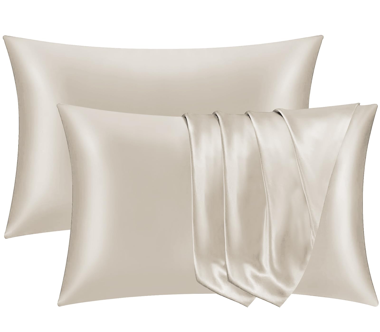 Pamposh Khaki Satin Silk Pillowcases For Hair And Skin 4 Pack Standard Size With Envelope Closure (4 Pcs Pillowcases (50 X 75 Cm), )