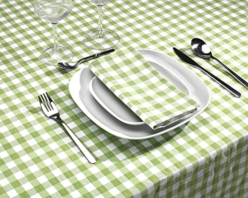 LAN&LAN – Tovaglia Rettangolare a quadretti in tessuto per uso interno ed esterno, Tovaglie elegante (Pistacchio, 140 x 100) - immagine 3