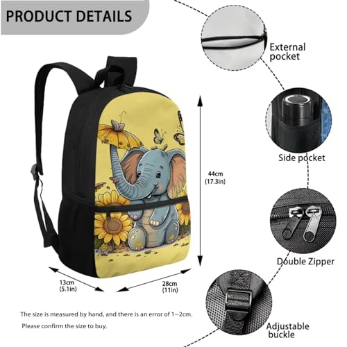 Elephant Kids Backpack With Lunch Box for Girls 8-10 10-12 Sunflower Bookbag Elementary School Bag Insulated Lunchbag Pencil Case Cute Book Bags 3Rd-6Th Grade Butterfly Schoolbag2