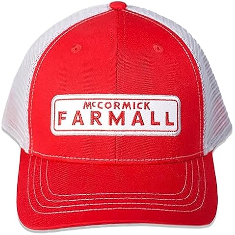 McCormick Farmall® by International Harvester Men's Trucker Hat, Classic Front Logo Patch, Snapback Adjustable Baseball Cap Red Cover