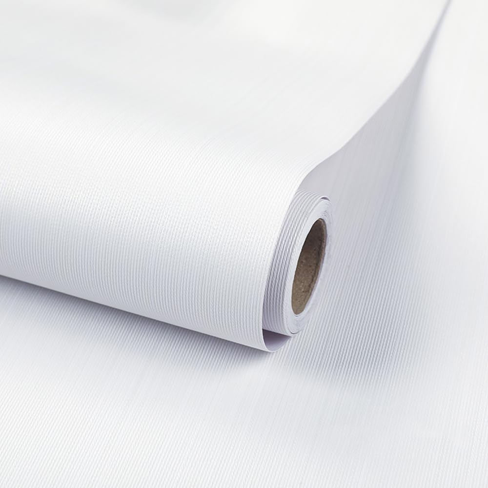 White Faux Grasscloth Peel and Stick Wallpaper, 40 x 500 cm Self Adhesive Wallpaper Linen Texture Vinyl Fabric Striped Wall paper Self Adhesive Furniture Covering for Living Room,Bathroom,Cabinets — image 1