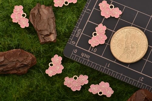 Image of VIDRIO Pack of 80 Sakura Flower Blossoms Enamel Charms Gold Plated Colored Pendants Accessories for Necklace Bracelet Jewelry Making DIY Crafting