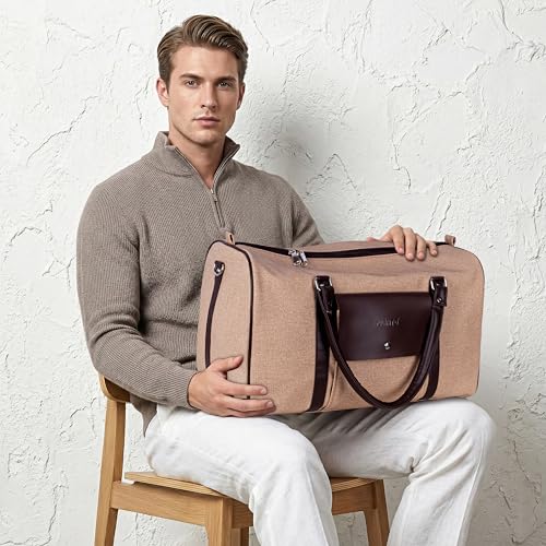 Image of ZAINTO Travel Duffle Bag for Men & Women | Weekender Duffle Bag | Luggage Hand Bag | Canvas /Jute with Leather Finish
